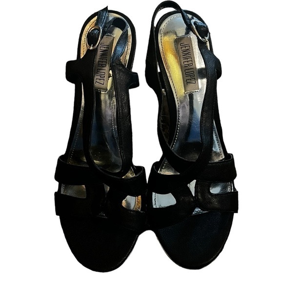 Jennifer Lopez Black Strap‎ Wedge Sandals size 7.5 - Picture 1 of 7